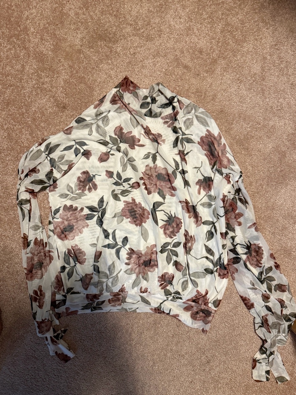 Buckle White Sheer Floral Blouse with Dusty Rose Blooms